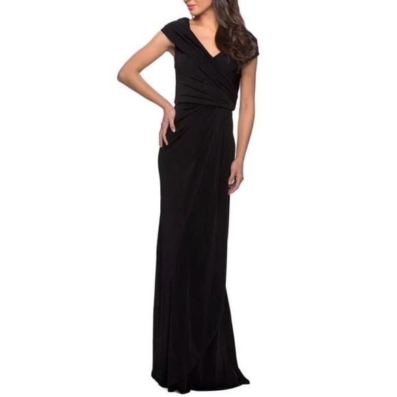 La Femme Ruched Jersey Column Gown Floor Length Dress In Black Sz 20 (Like New) - Picture 2 of 16